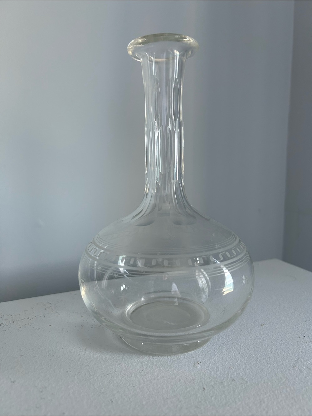 Antique Etched Glass Decanter/Vase - late 1880s